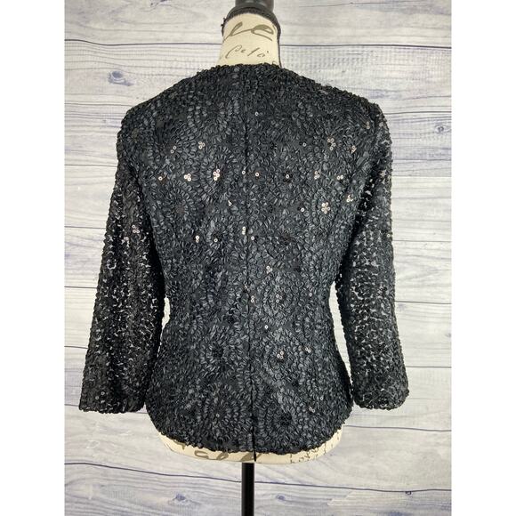 Vintage Helene Blake Sequin Wrap Evening Blouse Women 6 Lace Sleeve V Neck Black - Picture 4 of 15